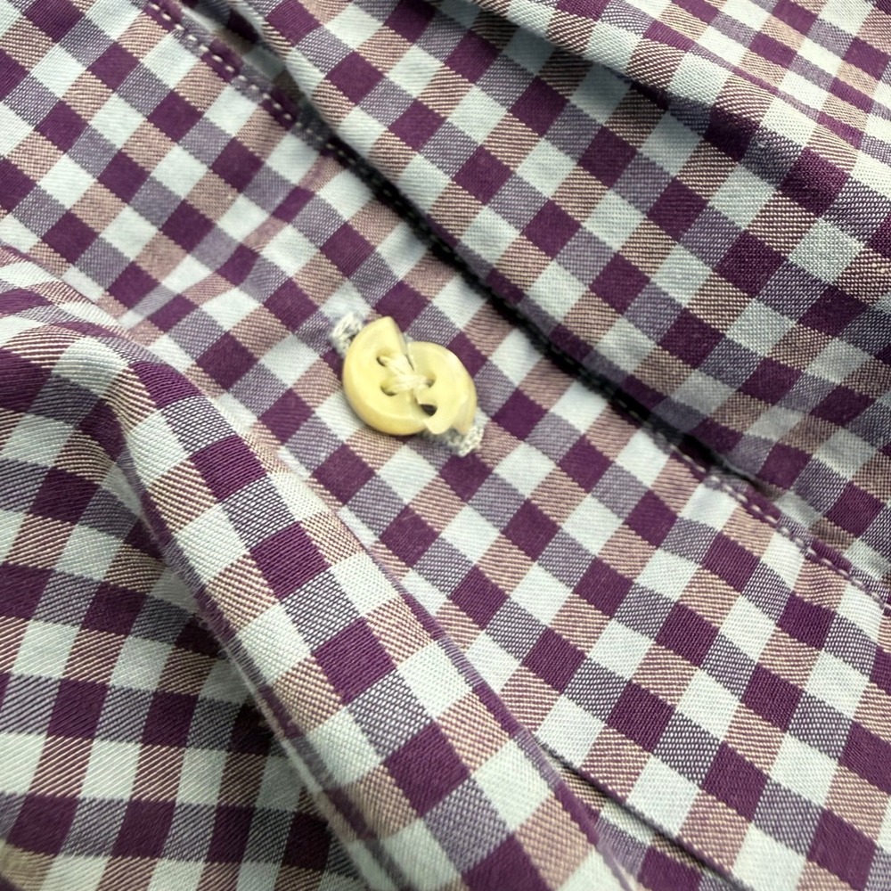 Sid Mashburn Button Up Men M Purple Gingham Spread Collar Long Sleeve Shirt FLAW - Picture 5 of 11